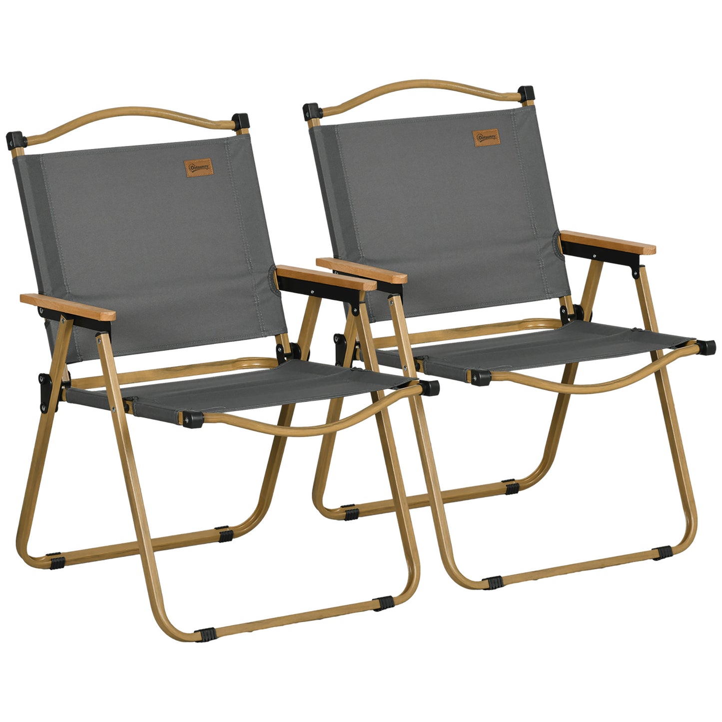 Set 2 Scaune de Camping Pliabile cu Cotiere, 54x59x78 cm, Gri Închis