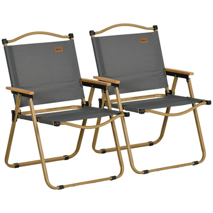 Set 2 Scaune de Camping Pliabile cu Cotiere, 54x59x78 cm, Gri Închis