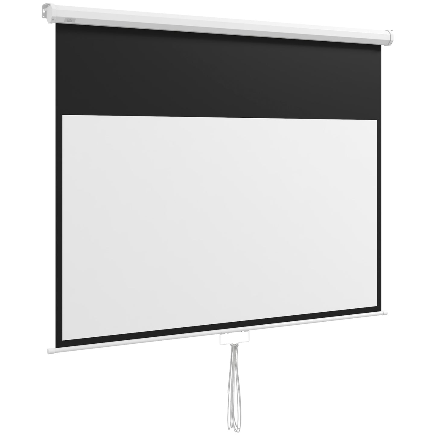 Ecran de Proiecție 80" 16:9 cu Frânghie de Reglare, din Plastic și Metal, 187x8x150 cm, Alb