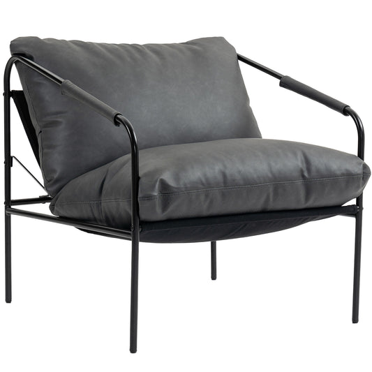 Fotoliu de Living din Piele PU și Cadru Metalic cu Perne Groase, 74,5x75x77 cm, Gri Cărbune