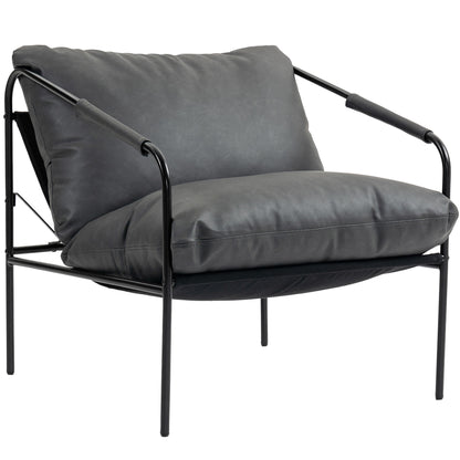 Fotoliu de Living din Piele PU și Cadru Metalic cu Perne Groase, 74,5x75x77 cm, Gri Cărbune