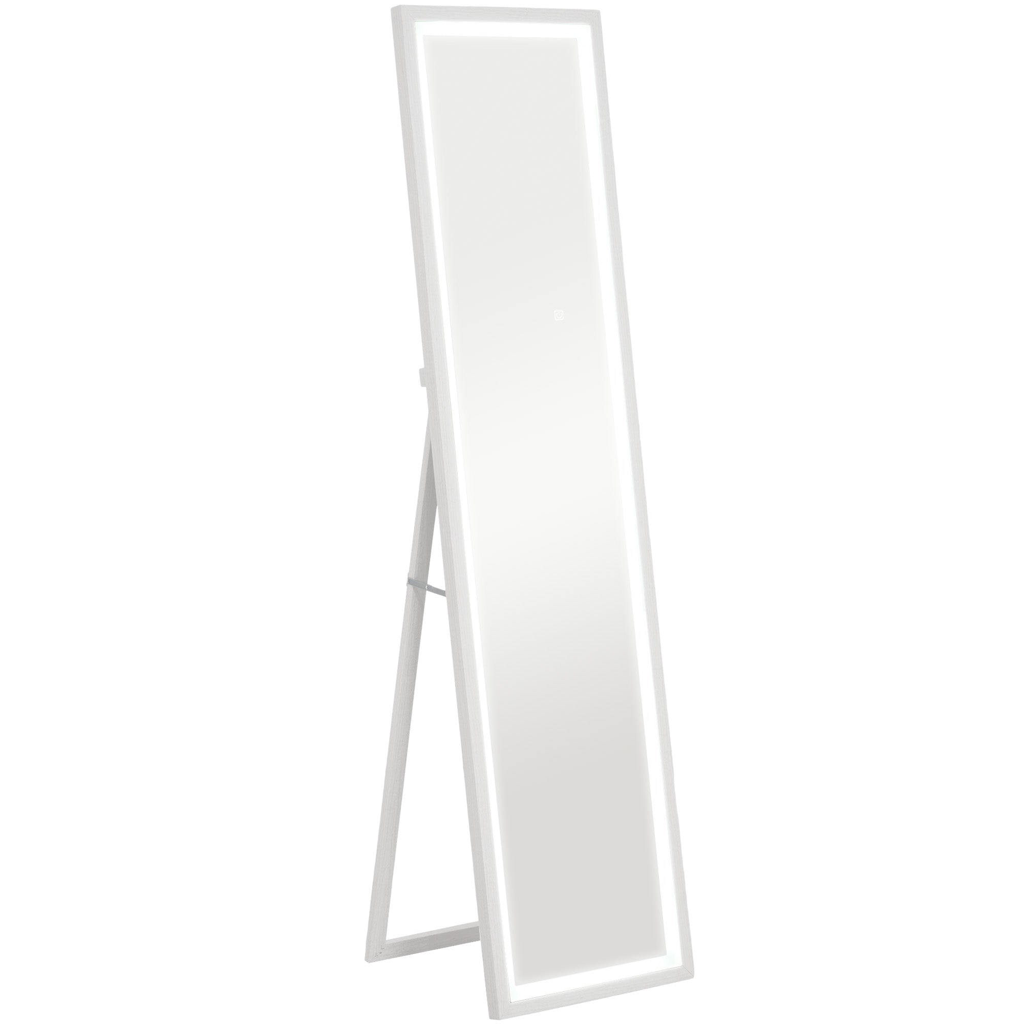 Oglindă iluminată cu lumini LED reglabile și buton tactil, din sticlă și MDF, 40x5x160 cm, albă