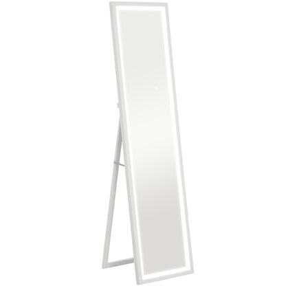 Oglindă iluminată cu lumini LED reglabile și buton tactil, din sticlă și MDF, 40x5x160 cm, albă