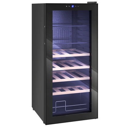 Vitrină Frigorifică pentru Vinuri 20 Sticle 92L Silențioasă Temperatura Reglabilă 5-18℃ Frigider Vinuri Bar cu Sticlă Anti UV, Rafturi, Compresor, Display Touch, Lumină LED, Clasa G