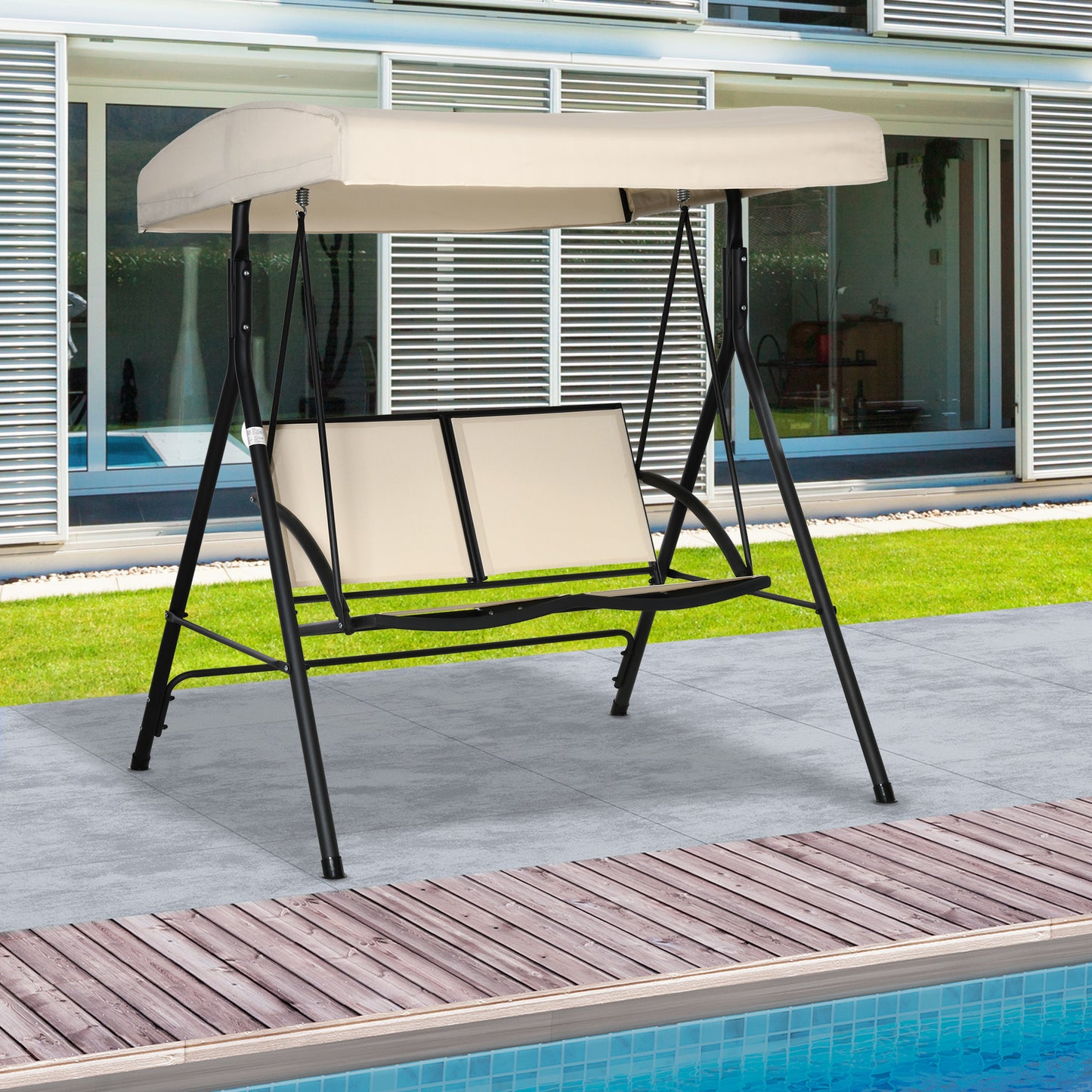 Balansoar cu 2 Locuri de Gradina pentru Exterior, 140x118x162cm Bej