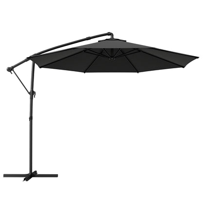 Umbrelă de Grădină Suspendată 3x3m cu Baldachin Reglabil, Bază în Cruce, Ventilație, Manivelă, Umbrelă Decentralizată Înclinabilă din Metal și Poliester, pentru Curte Terasă, Negru