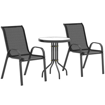 Set de Grădină 3 Piese cu 2 Scaune de Grădină 54x71x93 cm și Măsuță Rotundă Ø60x71 cm din Oțel Negru