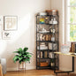 Bibliotecă Colțar cu 7 Rafturi, Stil Industrial, Efect Lemn Negru