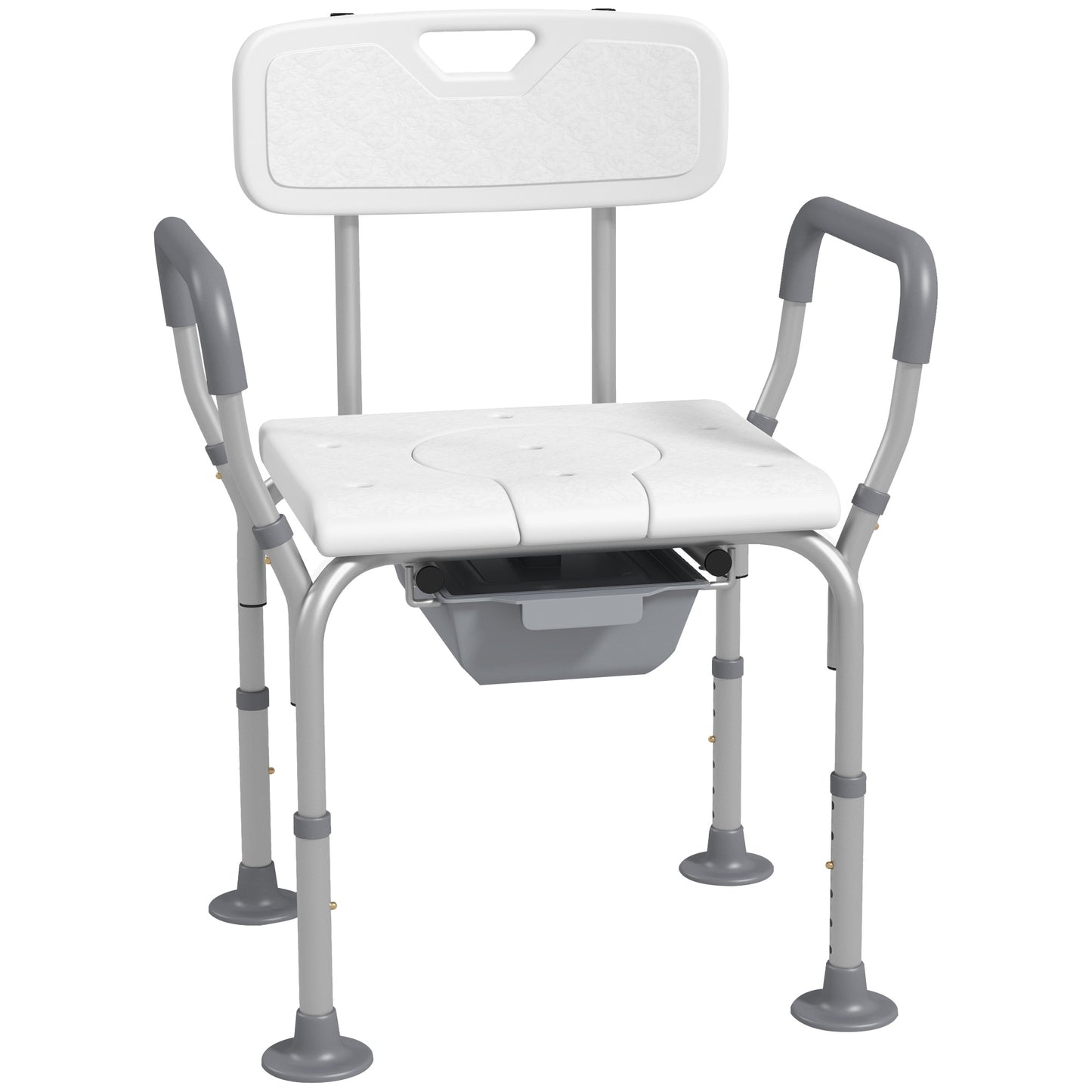 Scaun de Dus 3 in 1 cu Spatar si Brate, Toaleta langa Pat cu Inaltime Reglabila, Scaun de Toaleta Ridicat cu Placuta de Picior  pentru Seniori, Femei Insarcinate, Persoane cu Dizabilitati, Alb
