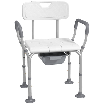 Scaun de Dus 3 in 1 cu Spatar si Brate, Toaleta langa Pat cu Inaltime Reglabila, Scaun de Toaleta Ridicat cu Placuta de Picior  pentru Seniori, Femei Insarcinate, Persoane cu Dizabilitati, Alb