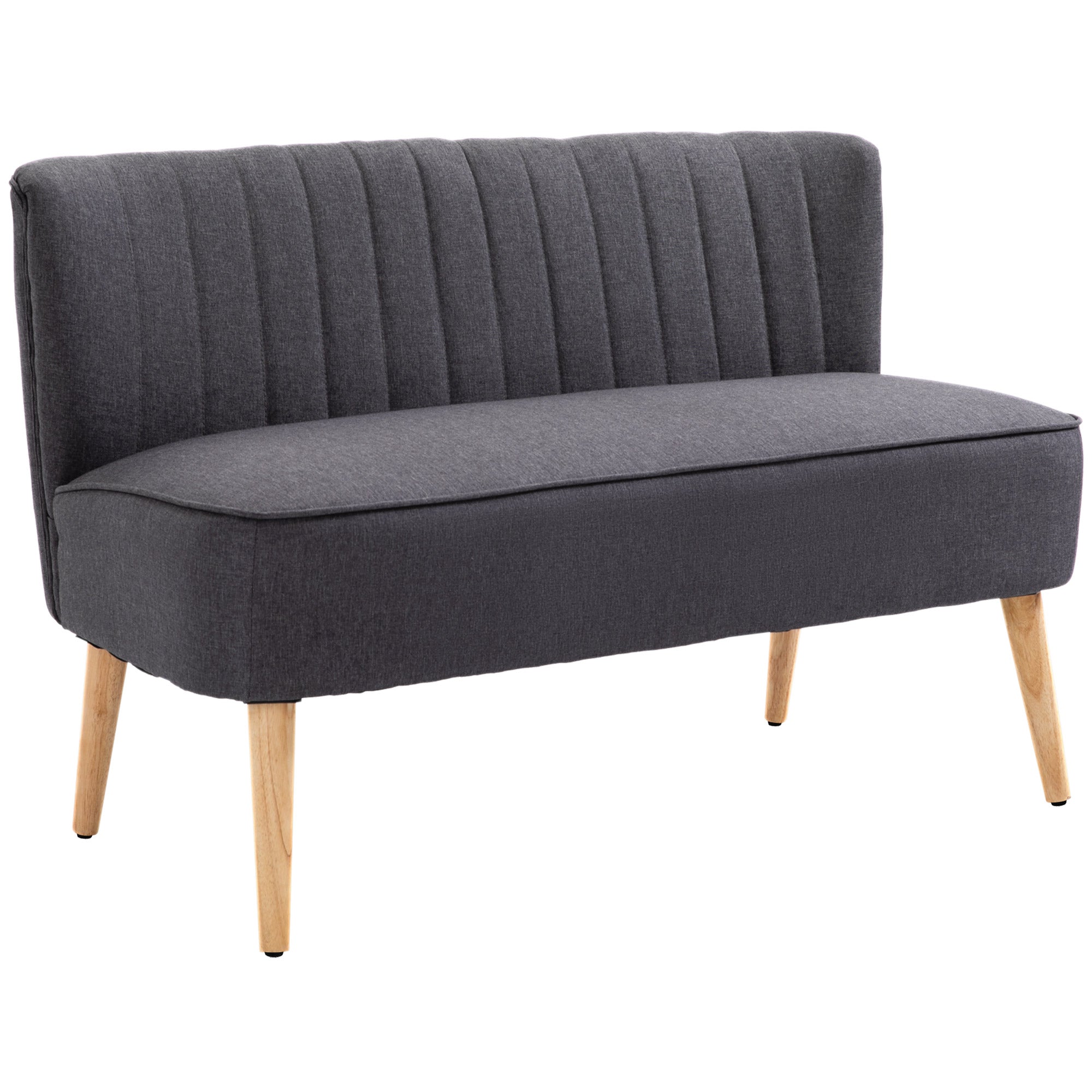 , Canapea cu Două Locuri, Loveseat, Material textil cu efect de in, 117 x 56.5 x 77 cm, Gri Închis