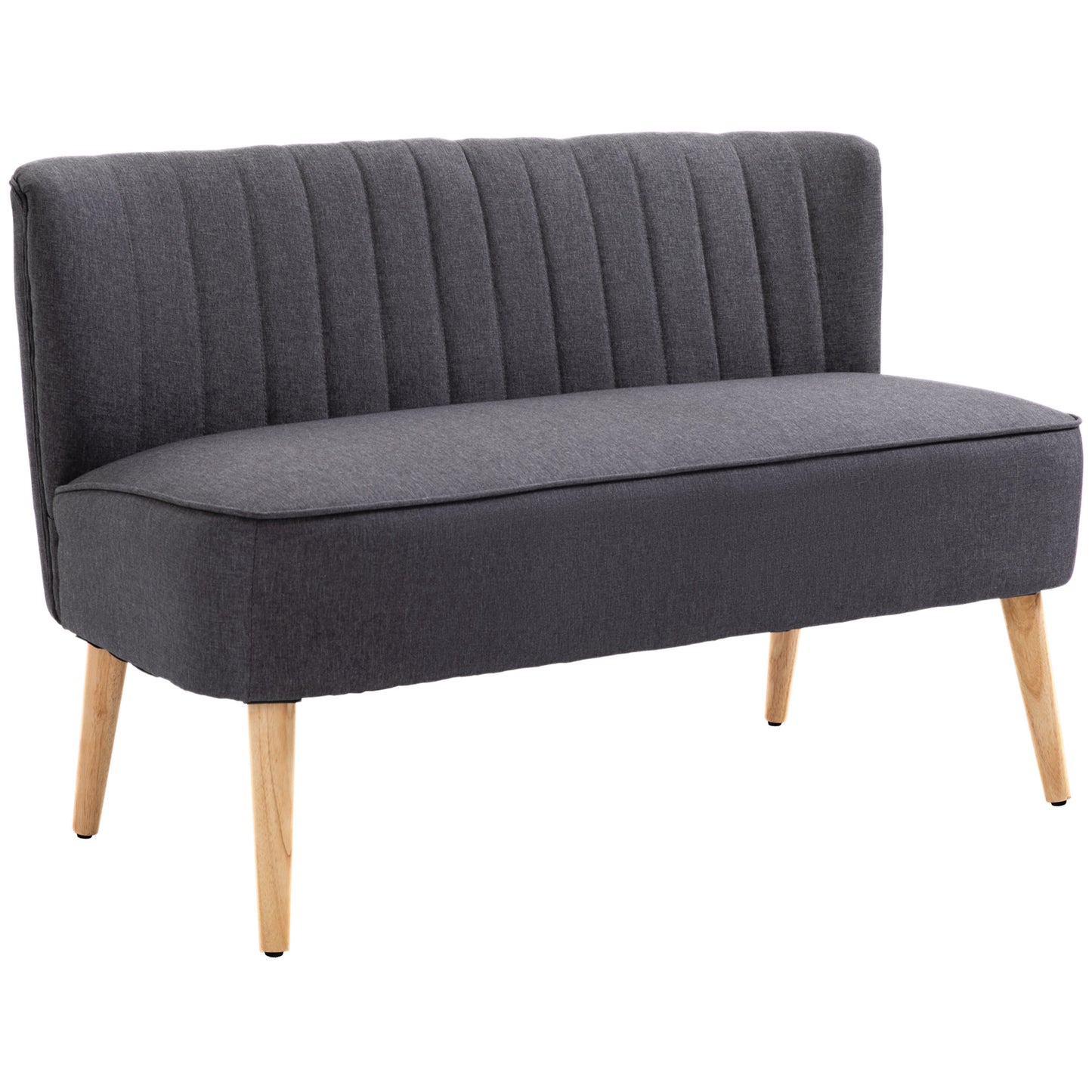 , Canapea cu Două Locuri, Loveseat, Material textil cu efect de in, 117 x 56.5 x 77 cm, Gri Închis