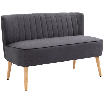, Canapea cu Două Locuri, Loveseat, Material textil cu efect de in, 117 x 56.5 x 77 cm, Gri Închis