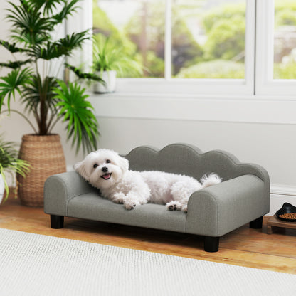 Canapea pentru câini cu brațe de sprijin, din lemn și material textil French Terry, 66x42x28,5 cm, gri