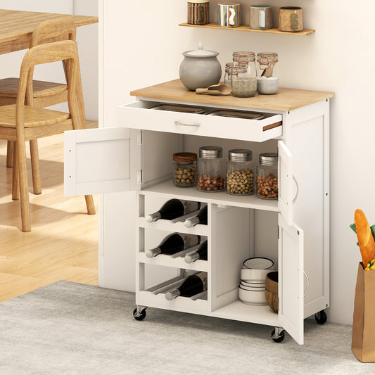 Carucior de Bucatarie Multifunctional cu  Dulap si 4 Roti, 67x37x87 cm, Alb