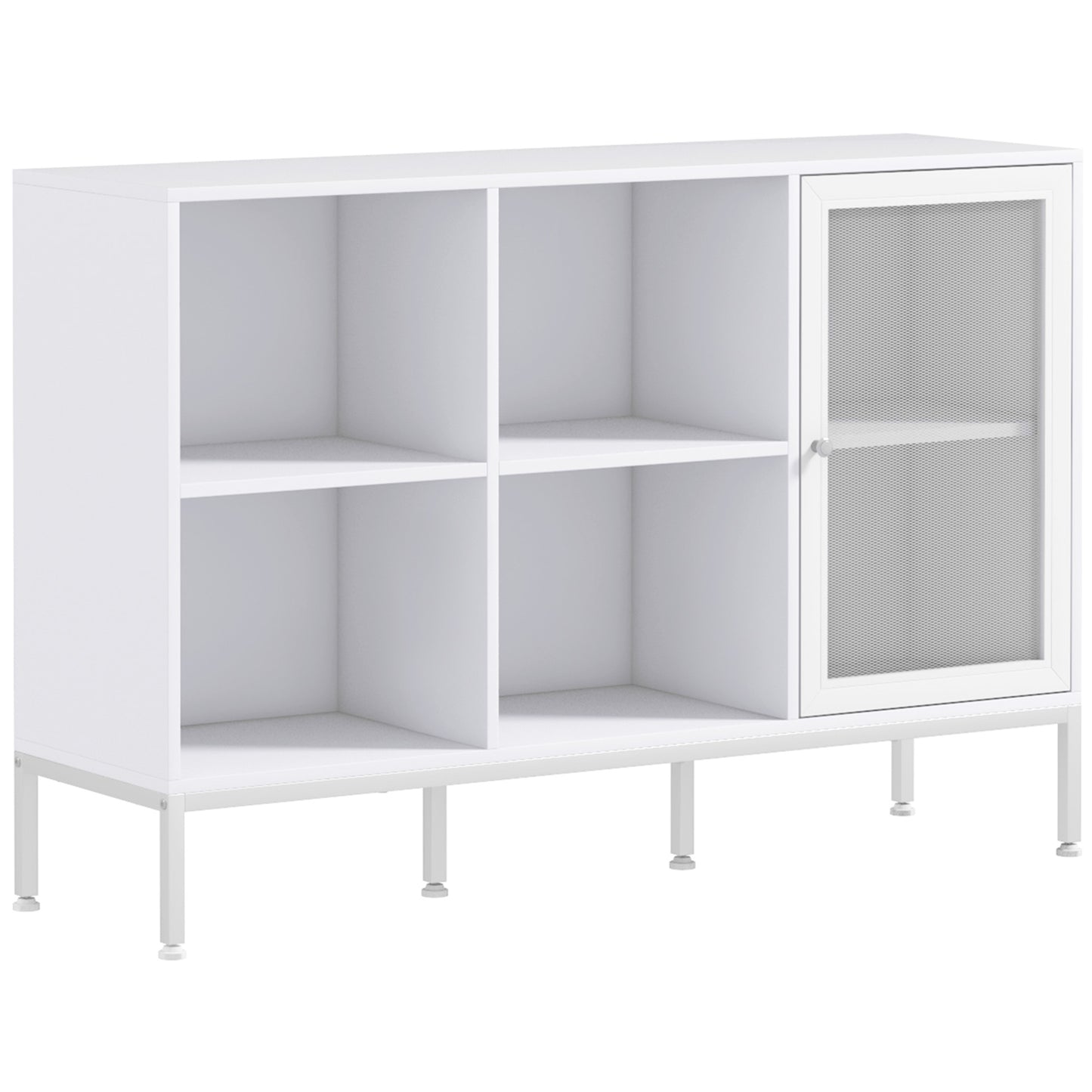 Bufet Mobil cu 4 Rafturi Deschise și Dulap, din PAL și Oțel, 120x37x81.5 cm, Alb