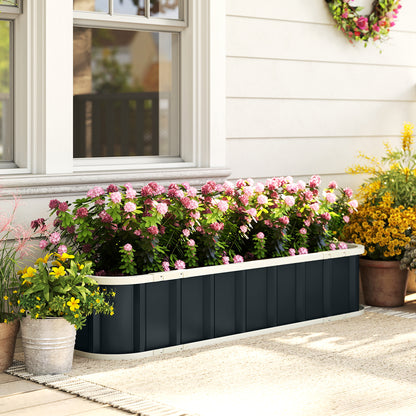 Pat de Grădină Ridicat pentru Exterior cu Bază Deschisă, Mănuși, Margini Pliate, Jardinieră din Oțel Galvanizat, pentru Plante, Flori, Legume, Balcon Grădină, 136x52x31 cm, Gri Închis