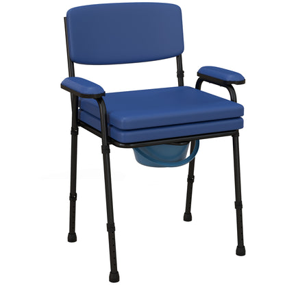 Scaun Confortabil 5 în 1 pentru Vârstnici și Persoane cu Dizabilități pentru WC și Duș, Înălțime Reglabilă și Găleată Detașabilă, Albastru