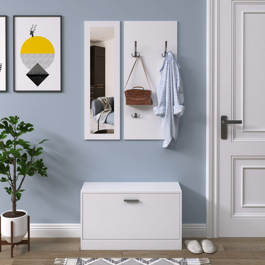 Set Hol 3‑in‑1 – Cuier, Oglinda si Scarpiera Alba Compacta