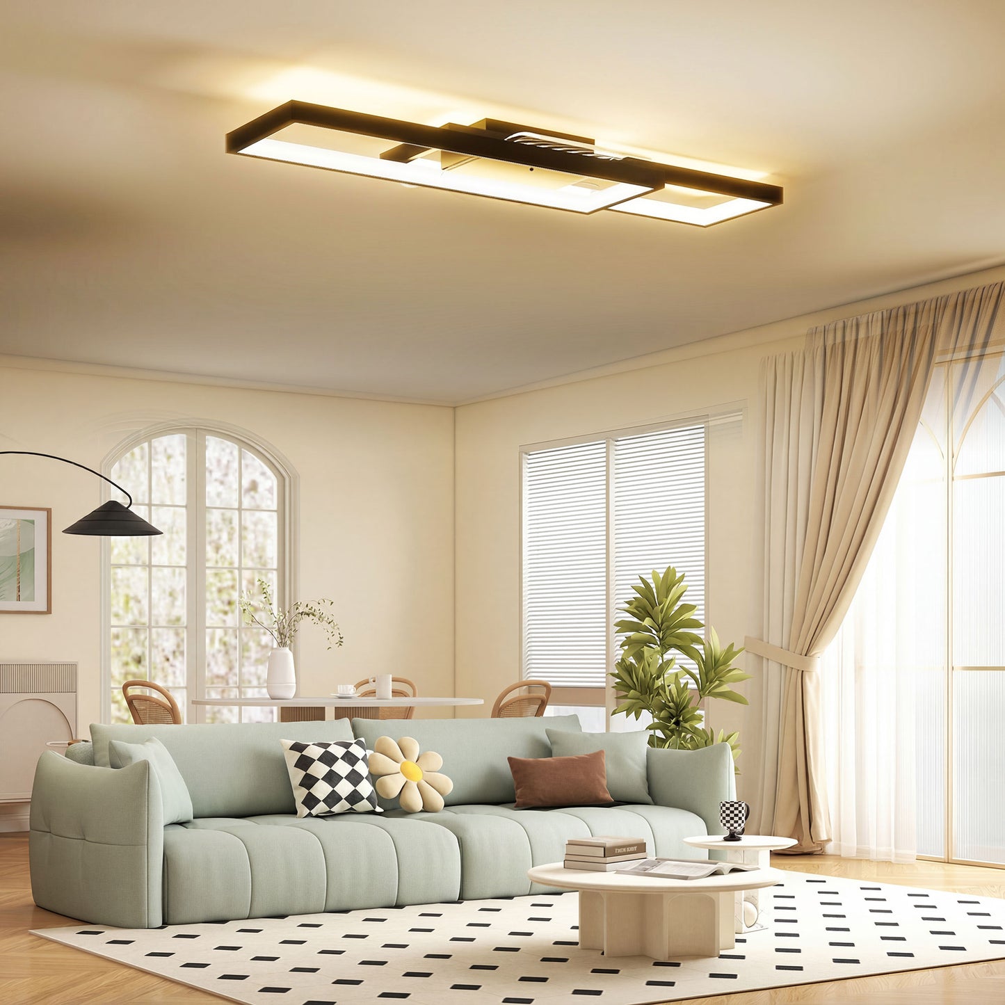 Plafonieră LED Reglabilă cu Telecomandă și Întrerupător, Temperatura Culoare 3000-6000K, Lampă de Design pentru Living și Sufragerie, 70x30 cm, Negru