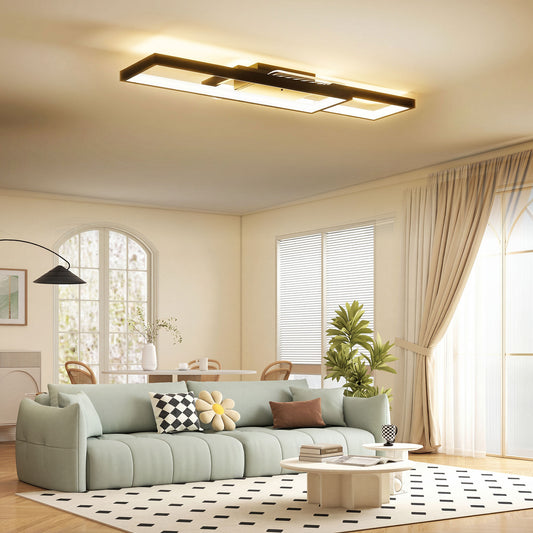 Plafonieră LED Reglabilă cu Telecomandă și Întrerupător, Temperatura Culoare 3000-6000K, Lampă de Design pentru Living și Sufragerie, 70x30 cm, Negru