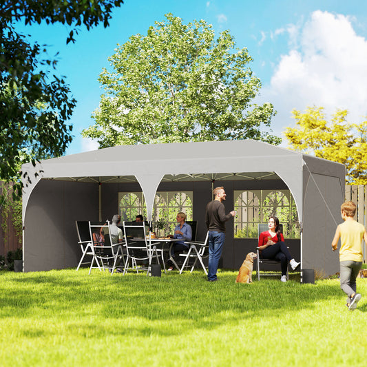 Gazebo 3x6 m Pliabil Pop Up cu Înălțime Reglabilă, Gazebo Exterior cu Benzi Reflectorizante, Pereți Laterali, Saci de Nisip, Geantă de Transport, UV50+, pentru Camping, Petreceri, Gri Deschis