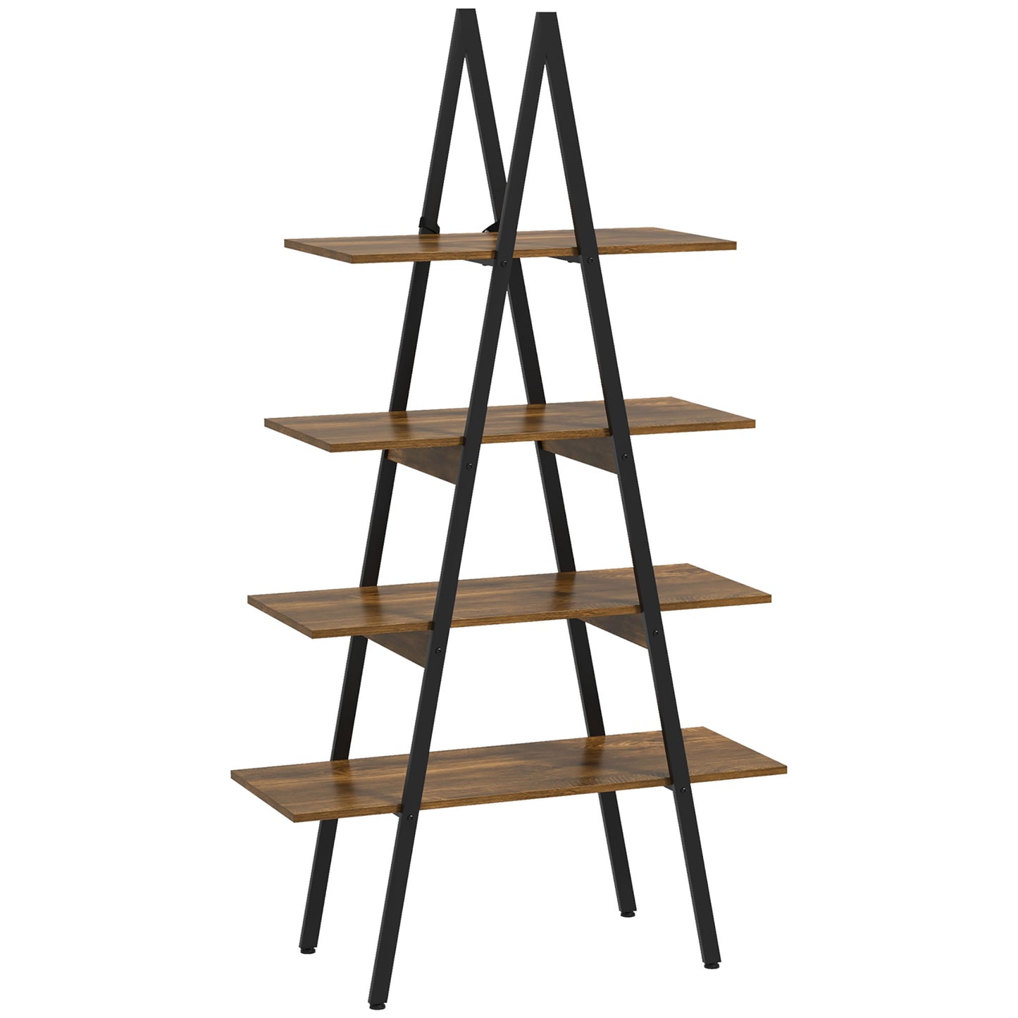 Raft Biblioteca Stil Industrial din PAL si Otel in Forma de A, 92x38.5x166 cm, Maro si Negru