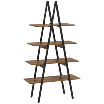 Raft Biblioteca Stil Industrial din PAL si Otel in Forma de A, 92x38.5x166 cm, Maro si Negru