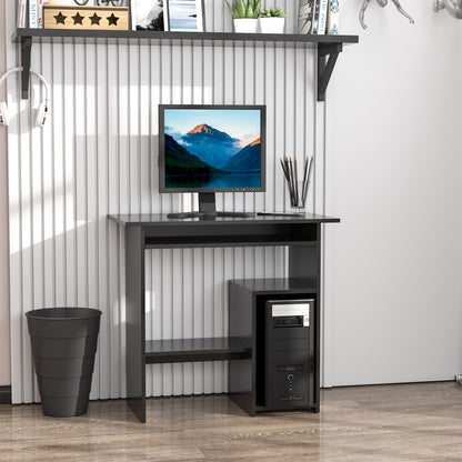 Birou PC Modern din Lemn cu Raft pentru Unitatea Centrală și Spațiu pentru Tastatură Glisantă, 80x45x75 cm, Negru