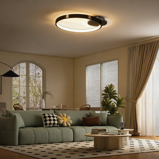 Lampă de tavan LED Modernă de 40W cu 2 Inele și Lumină Reglabilă, Negru