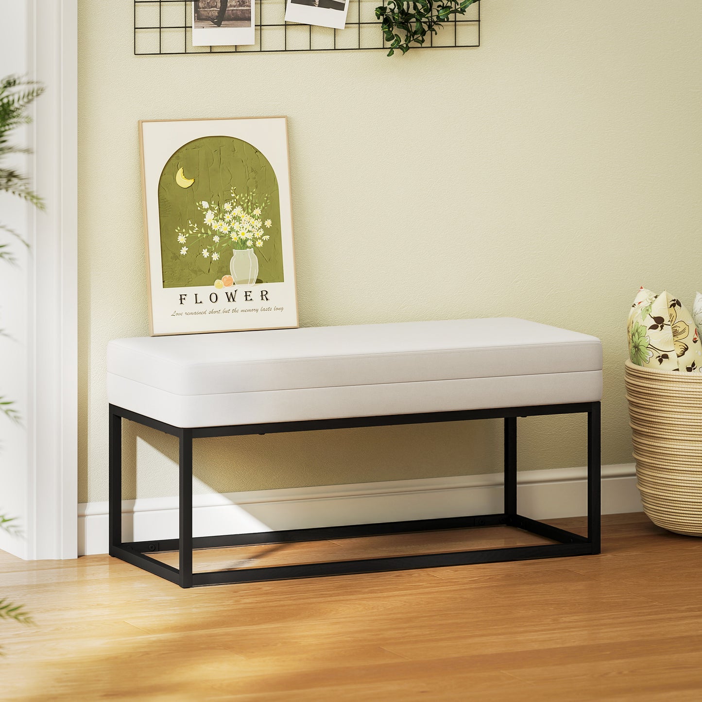 Bancă de Hol Modernă și Catifelată cu Picioare Reglabile, Crem
