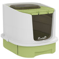 Litieră închisă pentru Pisici cu 2 Uși, Tavă Extractibilă, Lopățică și Deodorant, din PP, 40.5x52.5x42.5 cm, Verde