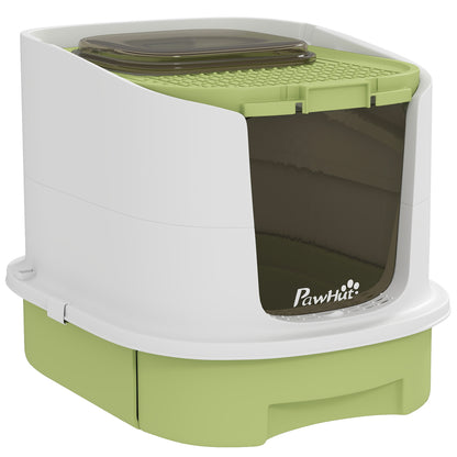 Litieră închisă pentru Pisici cu 2 Uși, Tavă Extractibilă, Lopățică și Deodorant, din PP, 40.5x52.5x42.5 cm, Verde