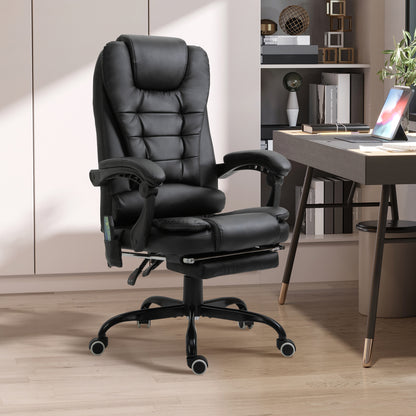 Scaun de Birou cu Masaj, Ergonomic, 7 Puncte de Vibrație, Suport pentru Picioare Retractabil, Funcție Reclinabilă și Înălțime Reglabilă, Negru