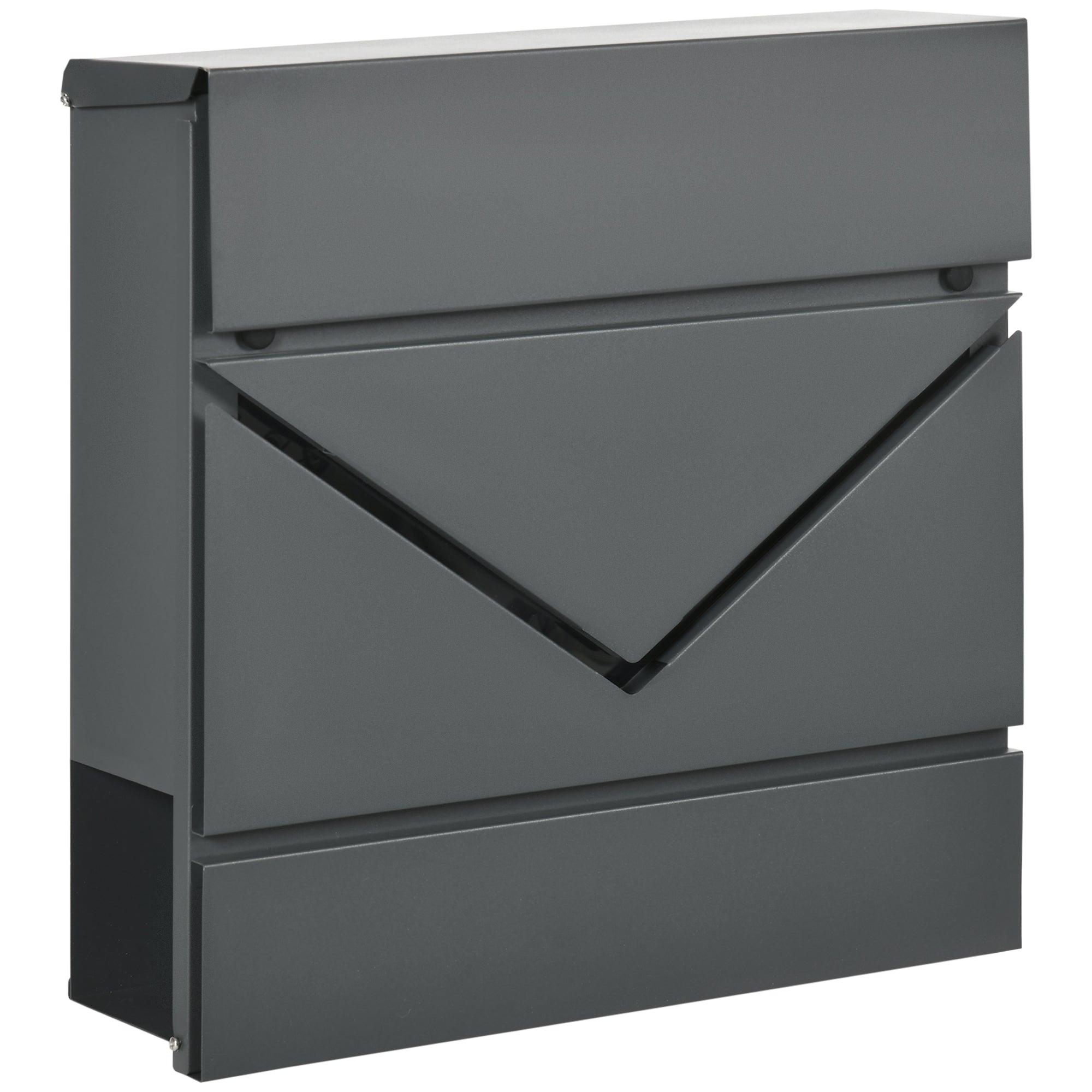 Cutie Postala din Otel Zincat cu Suport Ziare si 2 Chei de Securitate incluse, 37x10.5x37 cm, Gri