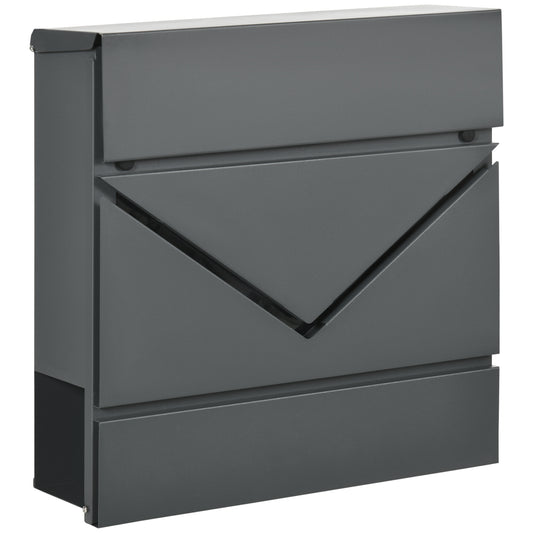 Cutie Postala din Otel Zincat cu Suport Ziare si 2 Chei de Securitate incluse, 37x10.5x37 cm, Gri