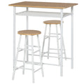 Set de 3 piese Set de scaune cu inaltime de bar si 1 masa, 2 scaune asortate, Alb
