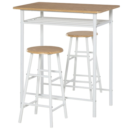 Set de 3 piese Set de scaune cu inaltime de bar si 1 masa, 2 scaune asortate, Alb