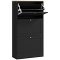 Dulap pentru pantofi economisitor de spațiu, cu 3 sertare și rafturi reglabile pe 2 niveluri, din lemn, 60x23,5x115 cm, negru