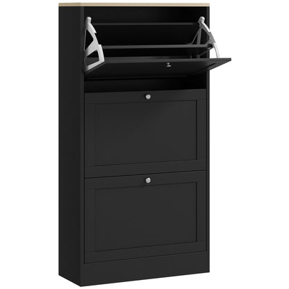 Dulap pentru pantofi economisitor de spațiu, cu 3 sertare și rafturi reglabile pe 2 niveluri, din lemn, 60x23,5x115 cm, negru