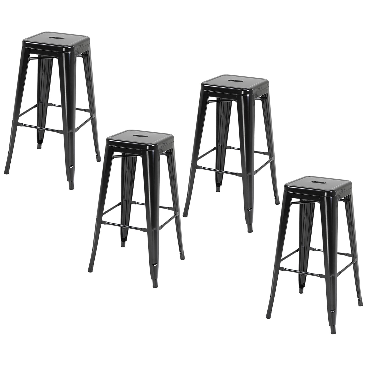 Set 4 Scaune de Bar din Metal cu Suport pentru Picioare pentru Interior si Exterior, 43x43x76 cm, Negru