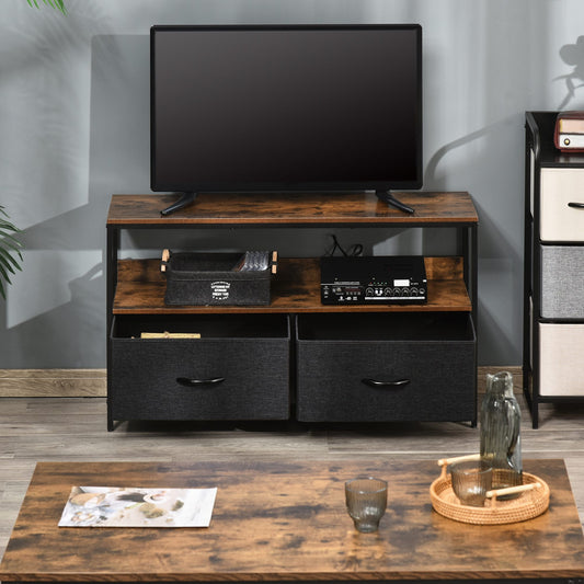 Comoda TV stil industrial 98x29x56cm, maro si negru