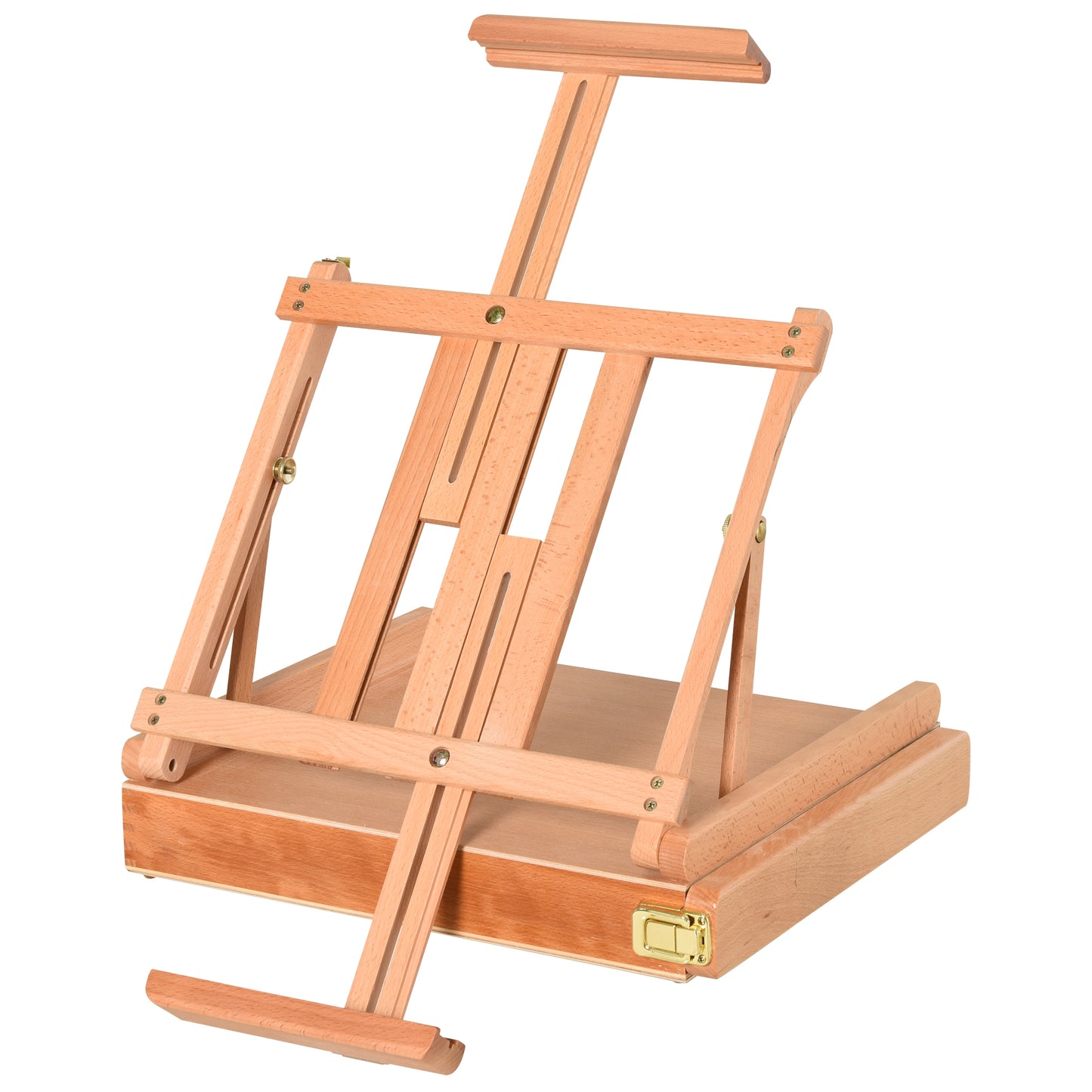 Șevalet din Lemn cu Sertar Inferior, Șevalet de Masă cu Înălțime și Înclinare Reglabilă, 42x36x12.5 cm, Lemn Natural