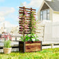 Jardinieră cu spalier pentru plante cățărătoare și roți, din lemn de brad, 65x31x147 cm, maro