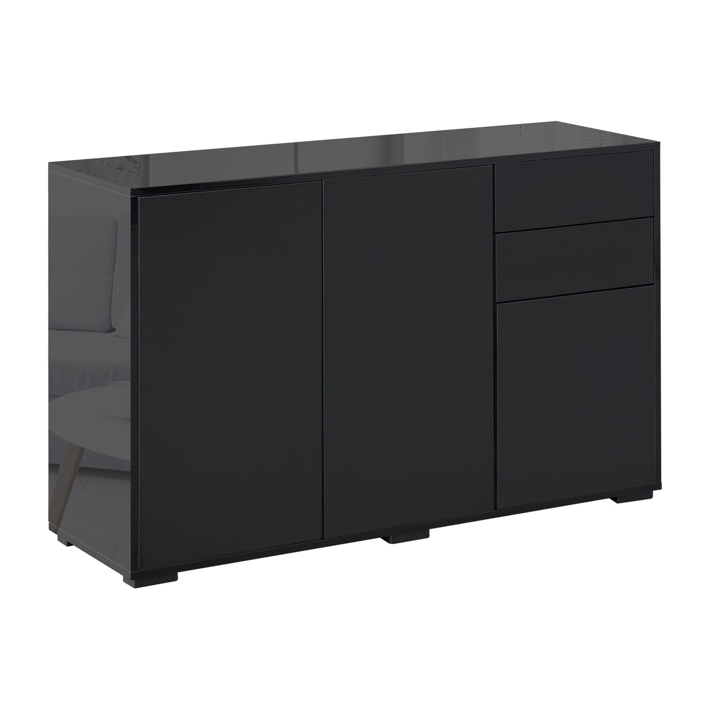 Dulap multifunctional negru  cu 2 sertare si 2 dulapuri cu apasare, 117x36x74cm