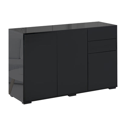 Dulap multifunctional negru  cu 2 sertare si 2 dulapuri cu apasare, 117x36x74cm