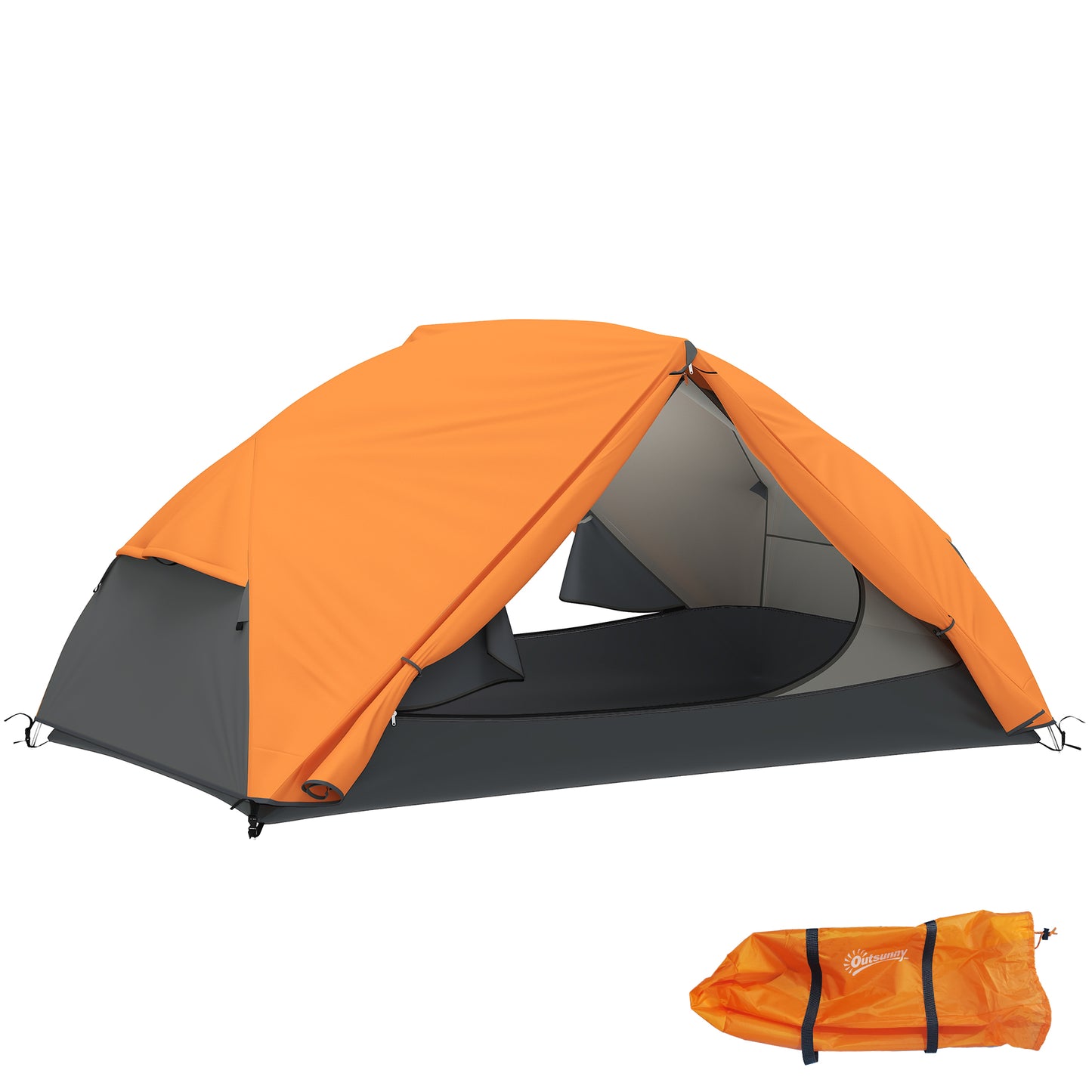 Cort de Camping pentru 2 Persoane cu 2 Uși, 2 Ferestre și Geantă de Transport, 280x225x110 cm, Portocaliu