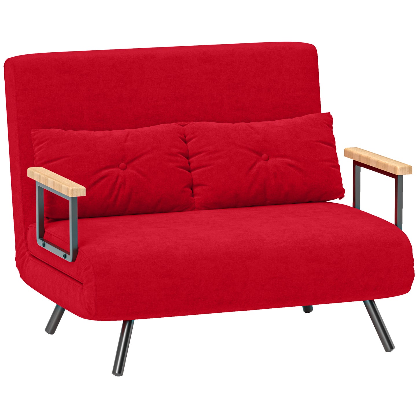 Canapea extensibilă din material cu efect de catifea cu spătar reglabil și 2 perne, 102x73x81 cm, roșu
