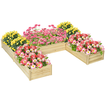 Jardiniera de Exterior 5 Piese modulare cu Fund Deschis din Lemn de Brad pentru Plante, Flori si Legume 230x230x28 cm, culoare Lemn natur