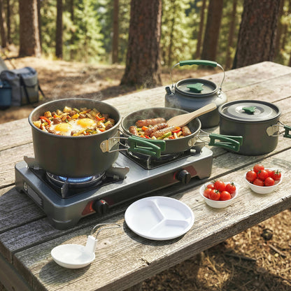 Set de Oale Camping, 4-5 Persoane, Oțel Inoxidabil, 20.5 x 20.5 x 15.5 cm, Gri